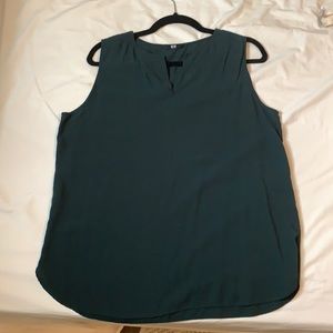 Dark green sleeveless Uniqlo blouse